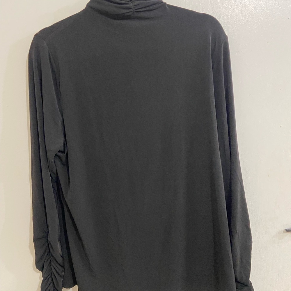 Elegant Black Ruched Women's Top high neck long sleeve - Picture 5 of 8